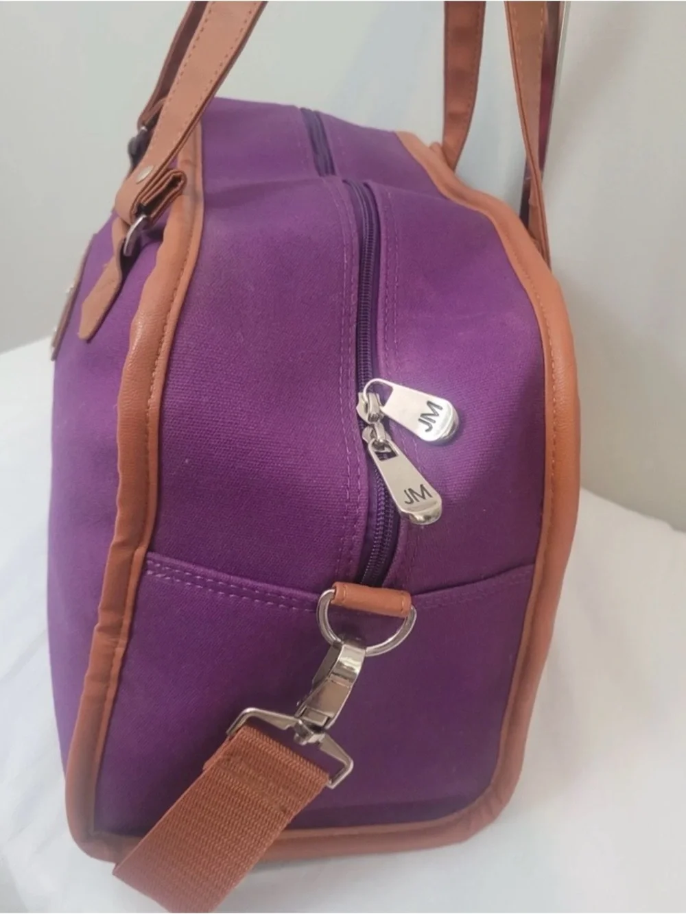 JM New York Purple Travel Weekender Bag with Brown Trim